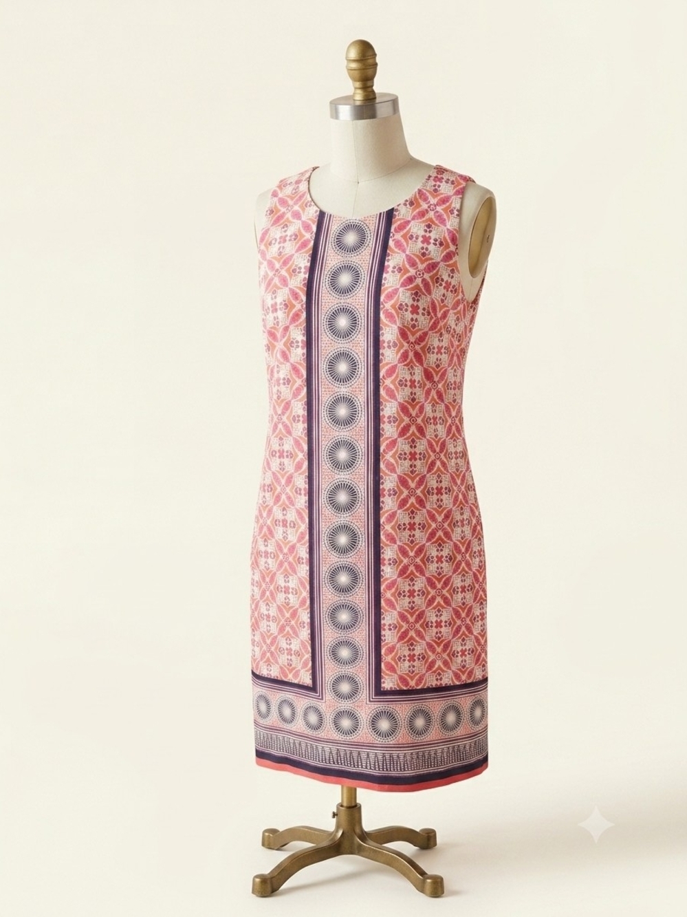 Tommy Bahama Pink Printed Sleeveless Midi Dress with Border Hem